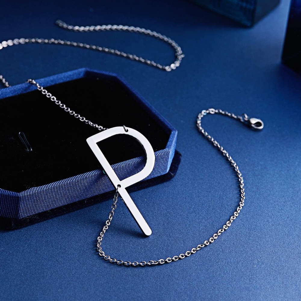 Silver Initial Stainless Steel Pendant Necklace - Picture 2 of 5